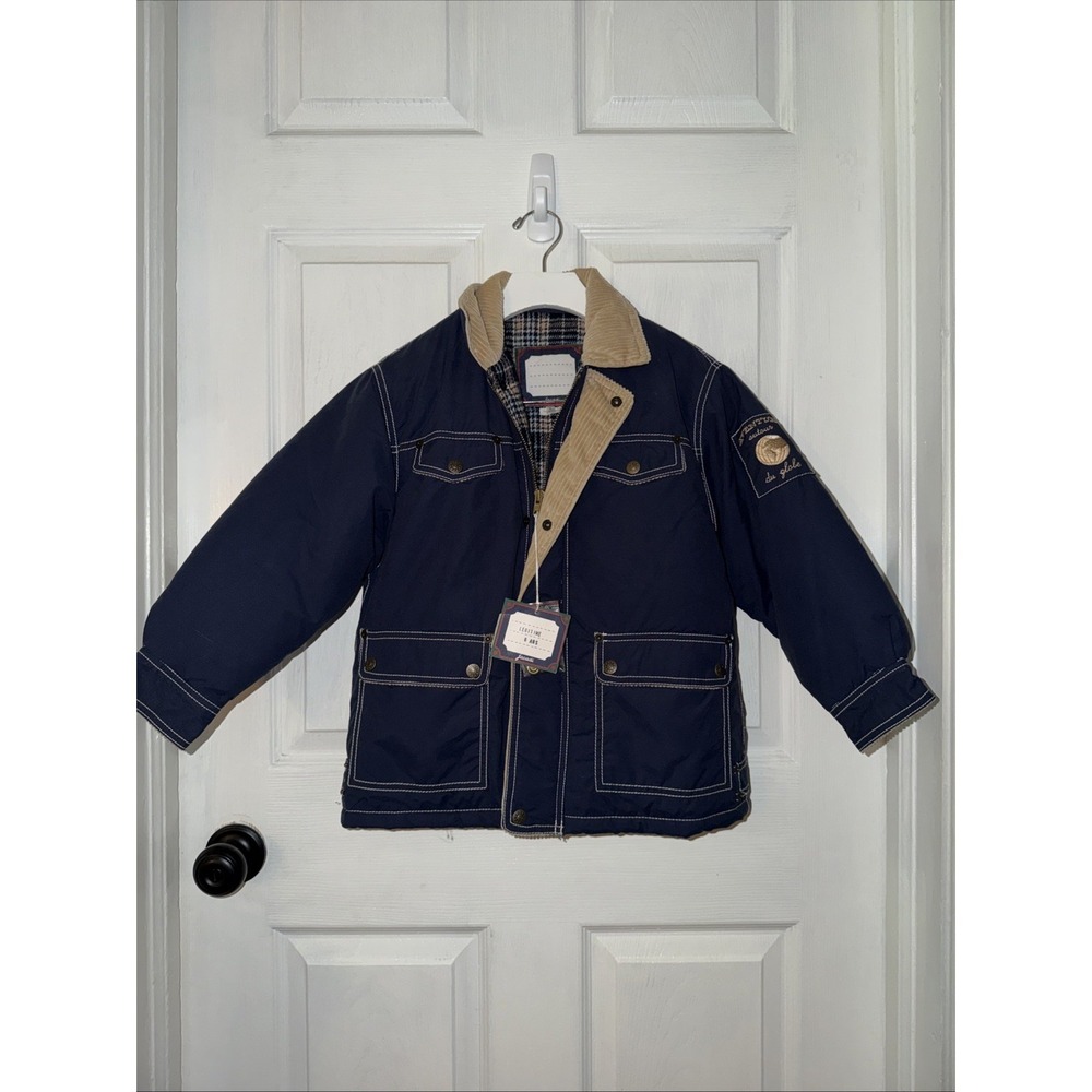 NEW‎ Jacadi Boys Corduroy Trimmed Coat Navy Size 6 France Full Zip